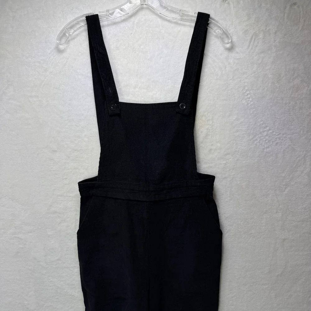 Nasty Gal Black Corduroy Flare Leg Overalls Jumpsuit Size 4 Mod Grunge Hippie - Picture 1 of 16